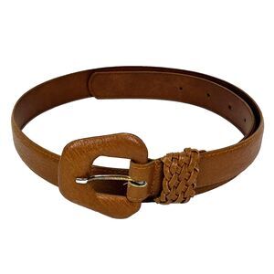 Milor Cognac Brown Leather Belt Braided Woven Loop Covered Buckle Boho Classic S
